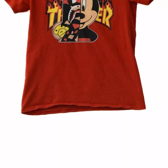 Mens Red T-Shirt Micket Mouse Print Cotton Round Neck Short Sleeve Size M - Picture 3 of 4